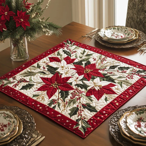 Poinsettia Grace Quilted Table Topper