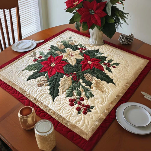 Poinsettia Holiday Bloom Quilted Table Topper