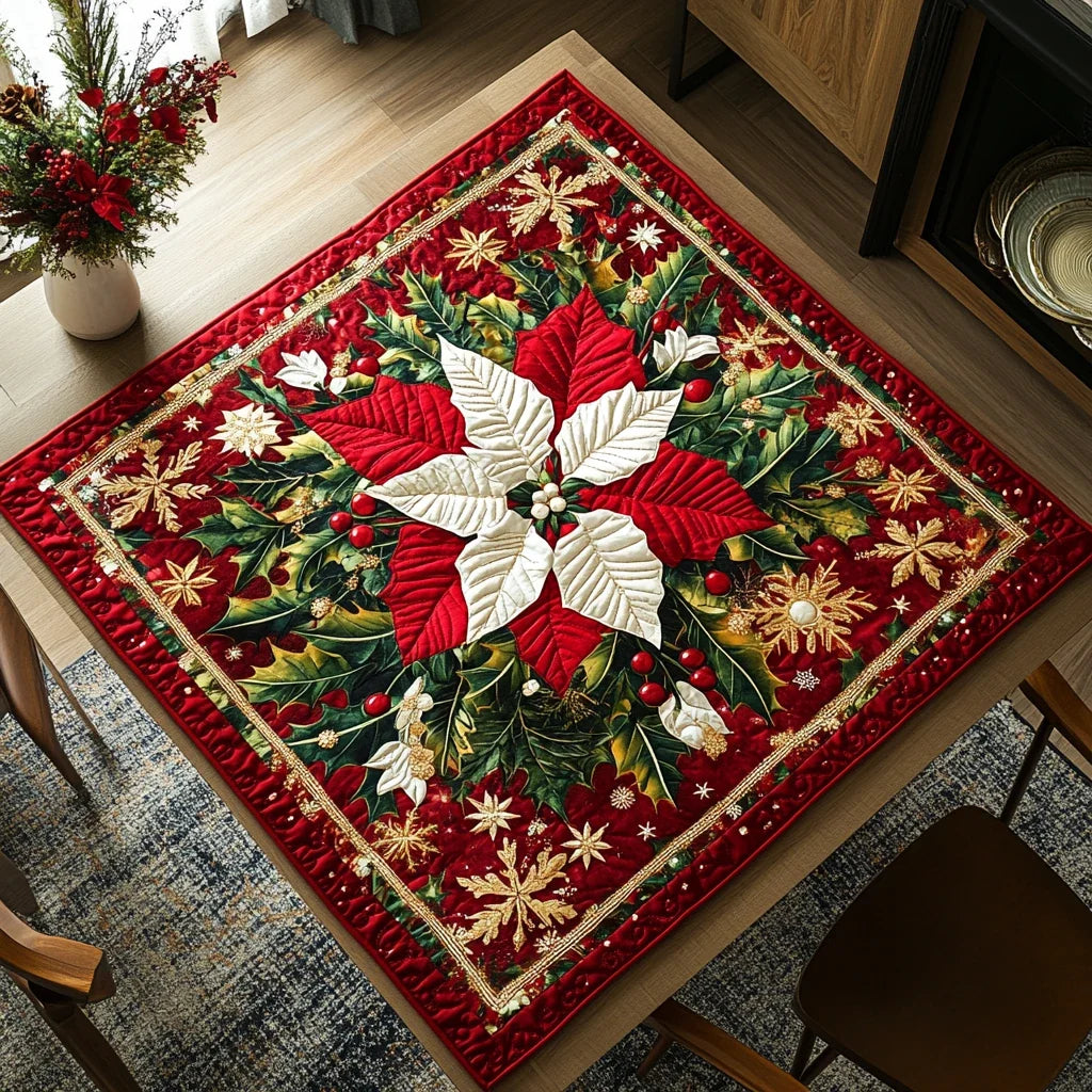 Poinsettia Magic Quilted Table Topper