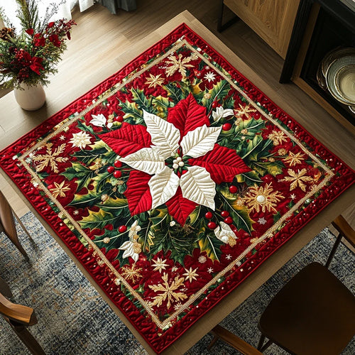 Poinsettia Magic Quilted Table Topper