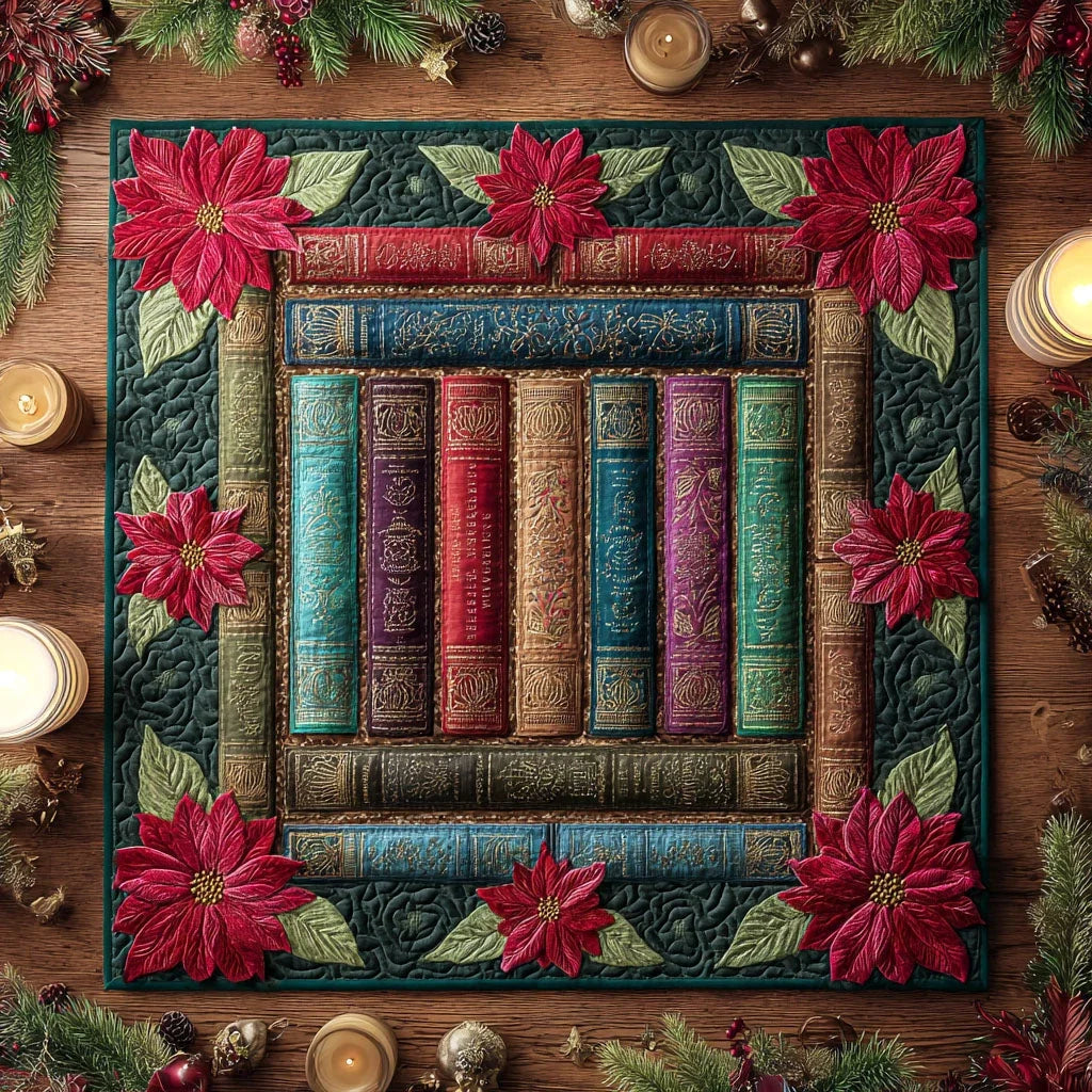 Poinsettia Pages Quilted Table Topper