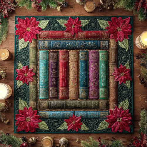 Poinsettia Pages Quilted Table Topper