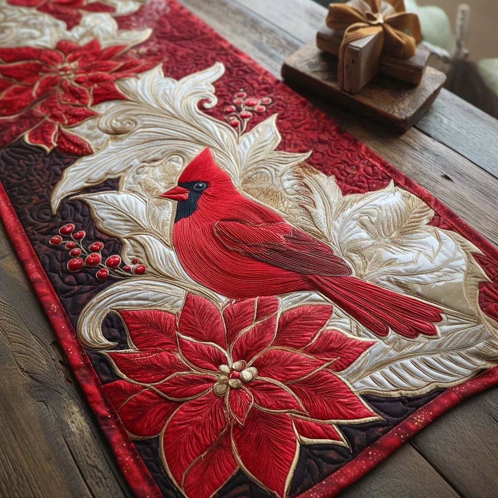 Poinsettia Perch Quilted Table Runner