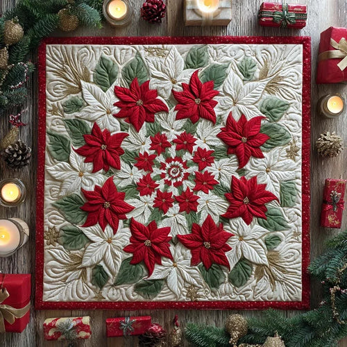 Poinsettia Whirl Quilted Table Topper
