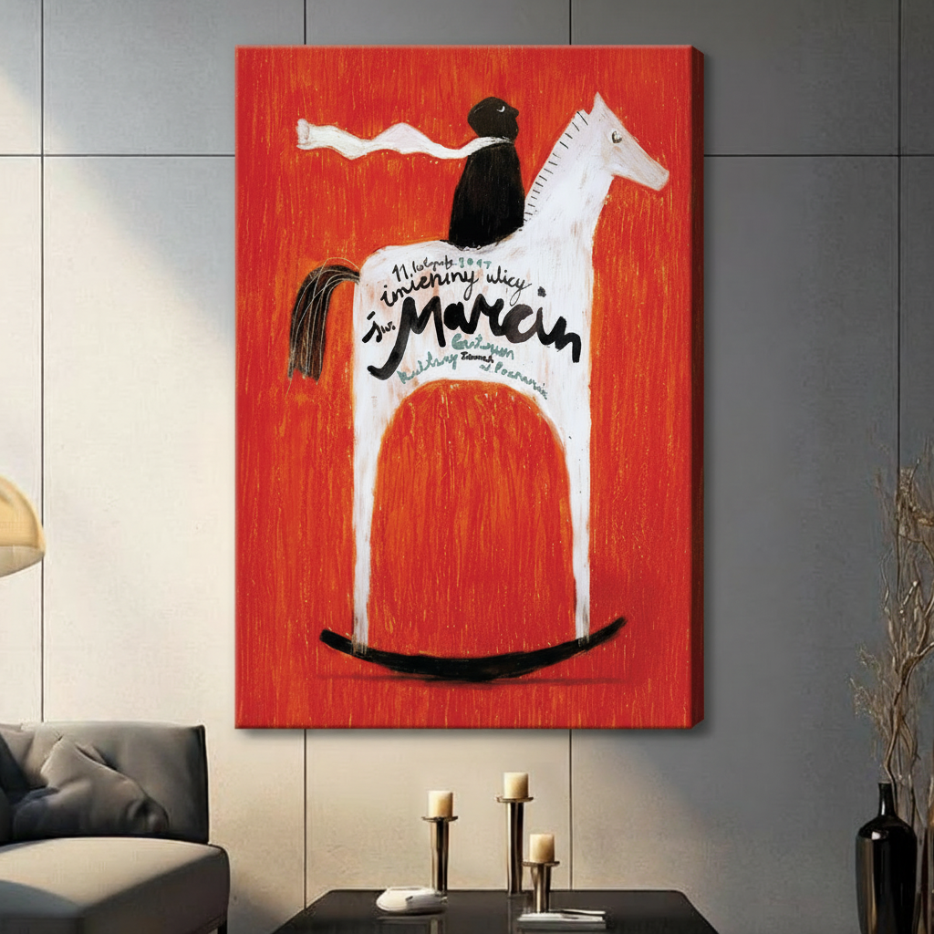 Folk Art Rocking Horse Red Canvas Art Wall Art
