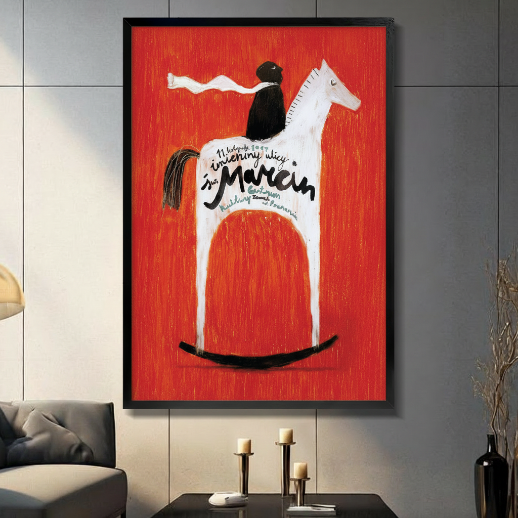 Folk Art Rocking Horse Red Canvas Art Wall Art