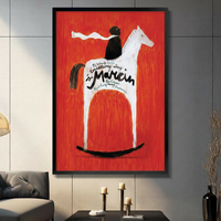 Folk Art Rocking Horse Red Canvas Art Wall Art