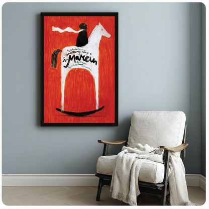 Folk Art Rocking Horse Red Canvas Art Wall Art