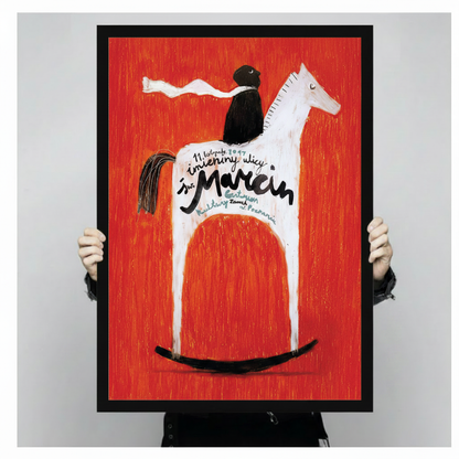 Folk Art Rocking Horse Red Canvas Art Wall Art