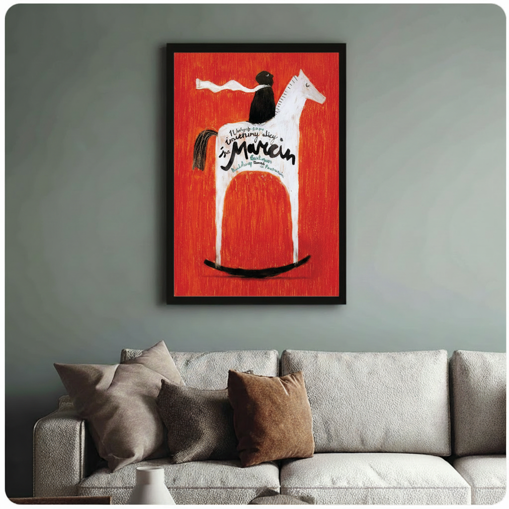 Folk Art Rocking Horse Red Canvas Art Wall Art