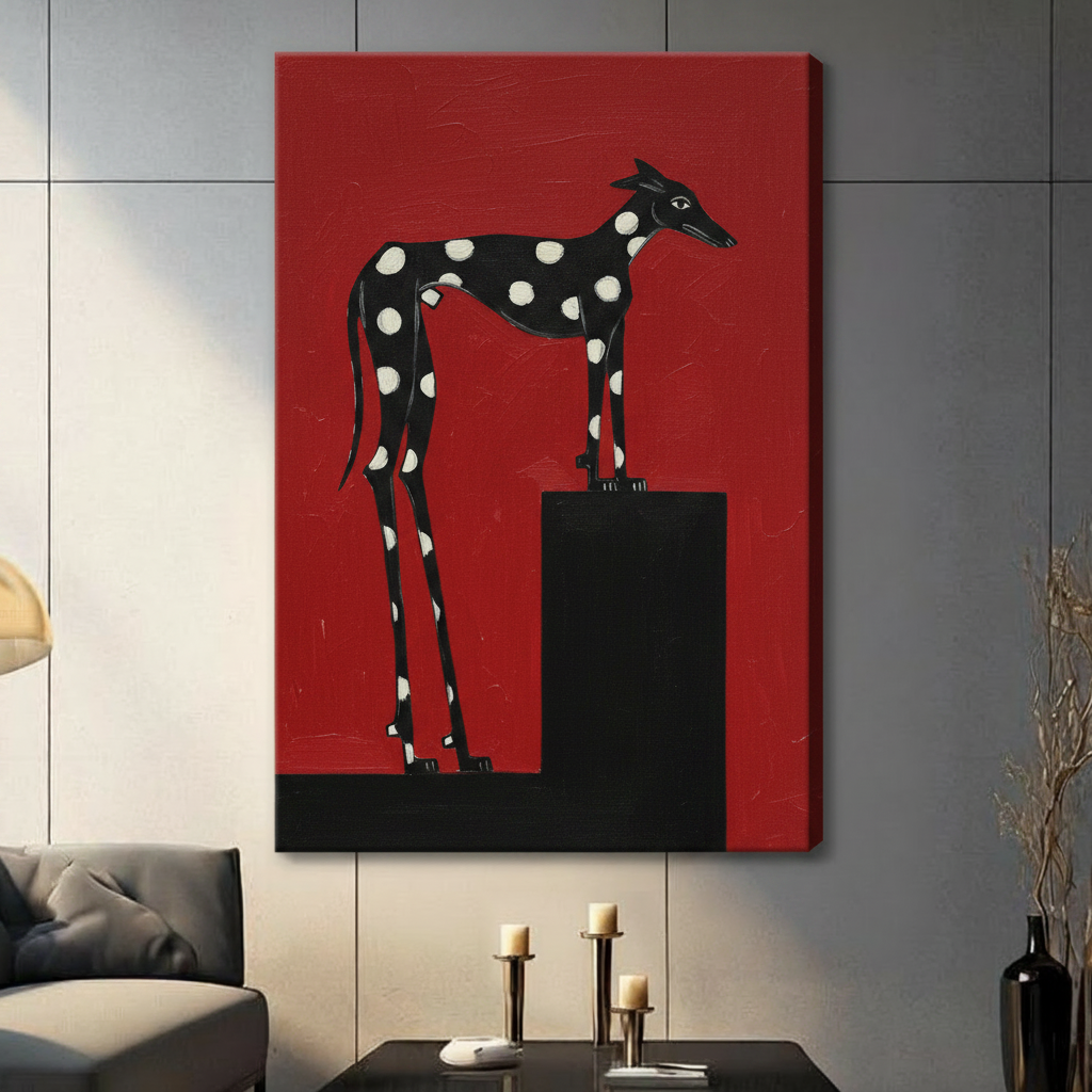 Polka Dot Greyhound Red Canvas Wall Art