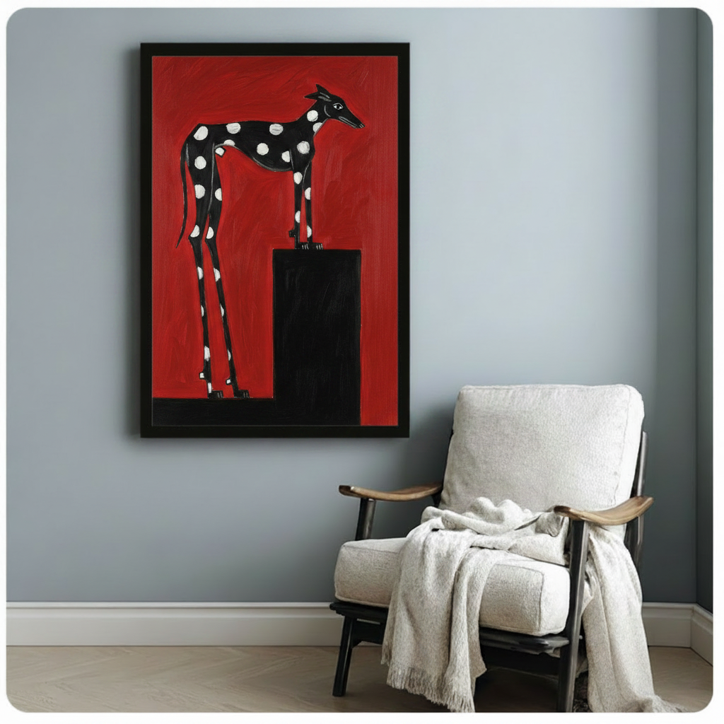 Polka Dot Greyhound Red Canvas Wall Art