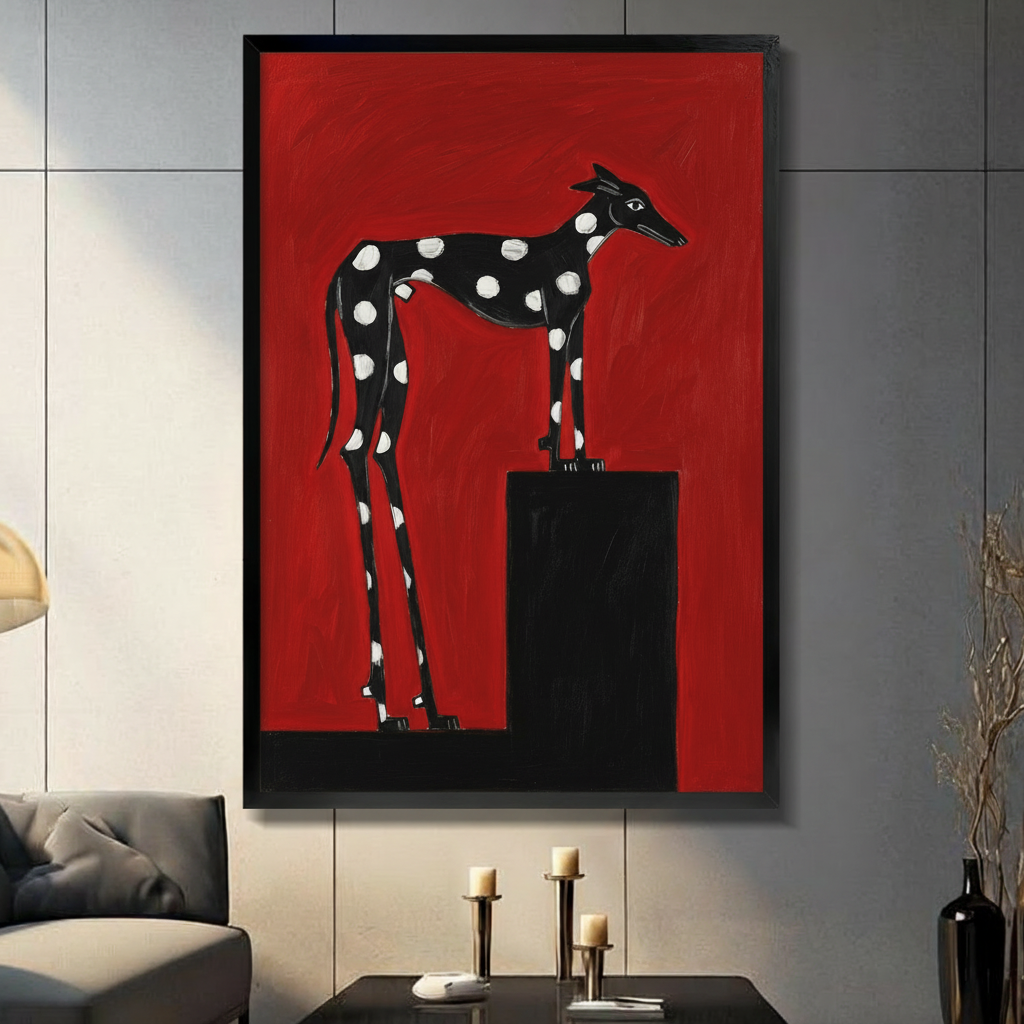 Polka Dot Greyhound Red Canvas Wall Art