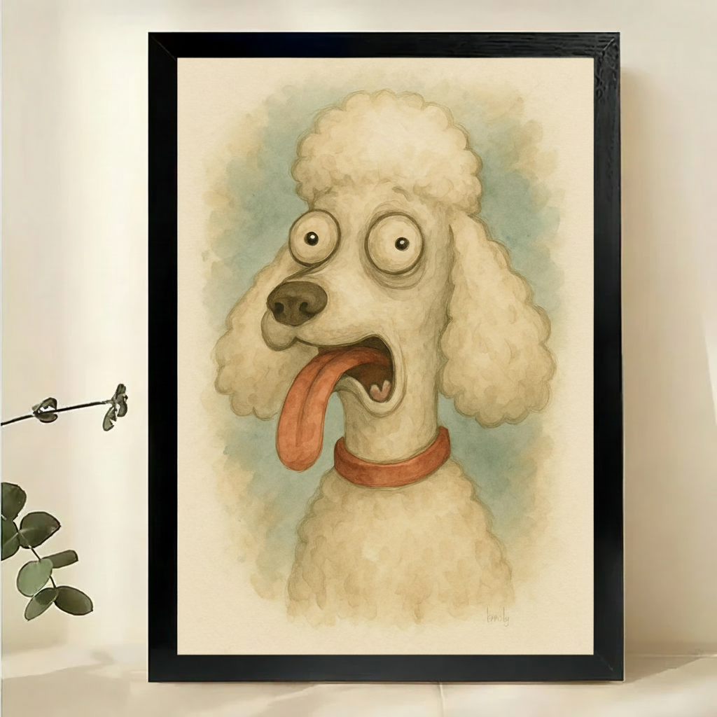 Cute Poodle Watercolor Canvas Wall Art Print