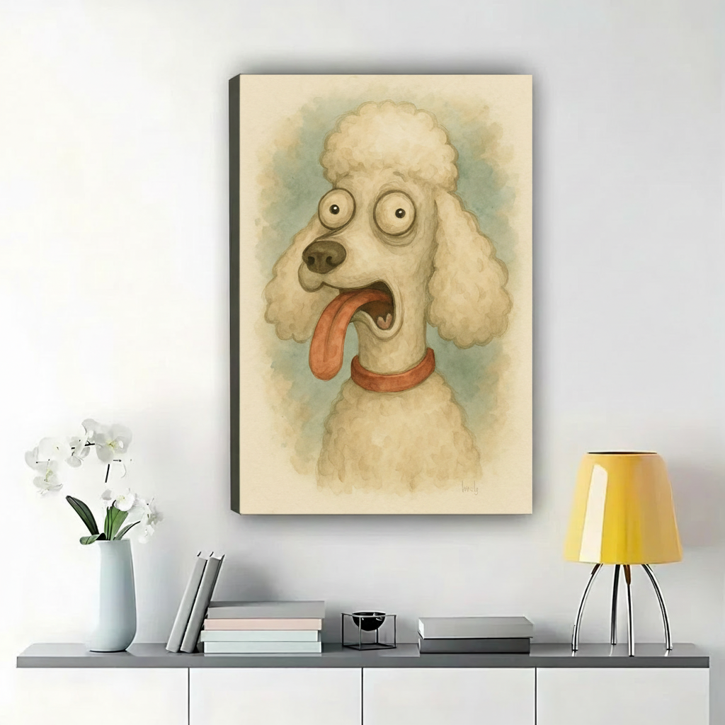 Cute Poodle Watercolor Canvas Wall Art Print