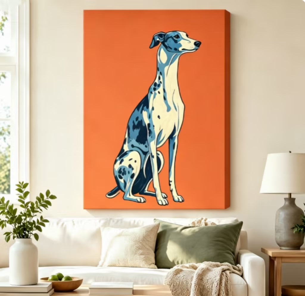 Elegant Greyhound Pop Art Orange Canvas Wall Art
