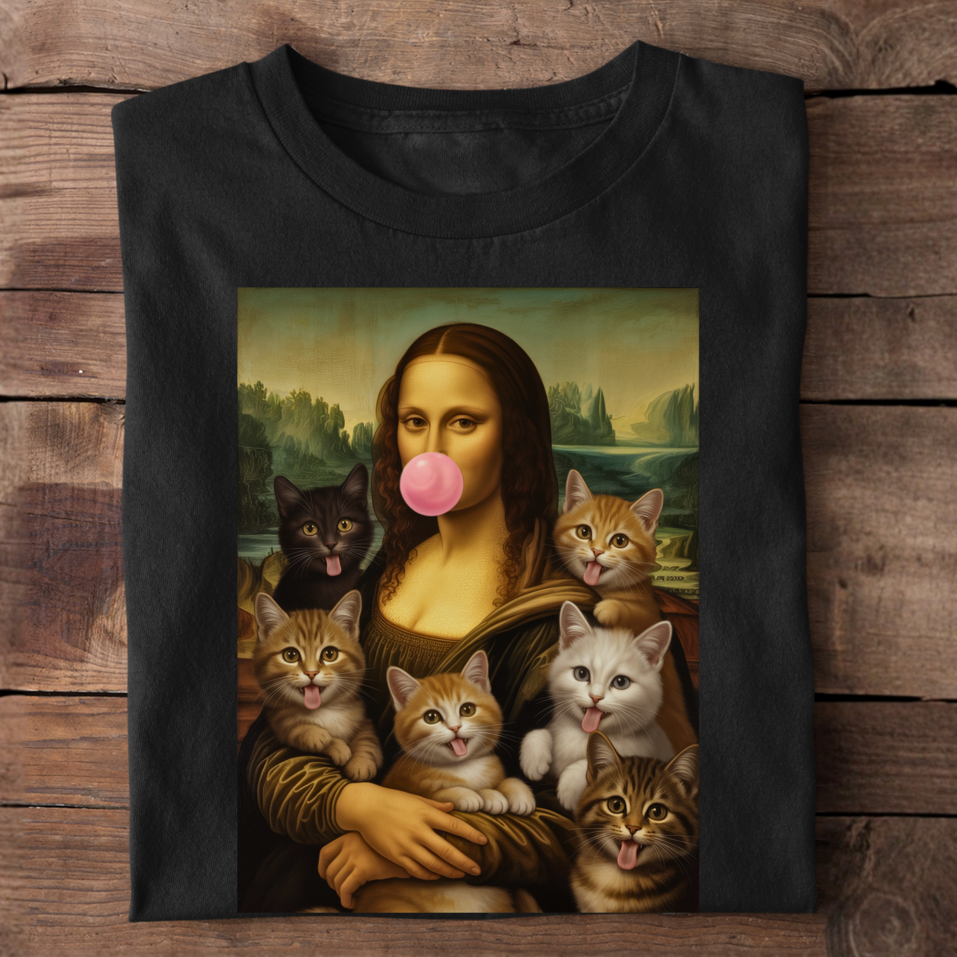 Mona Lisa With Cats Basic Shirt Unisex