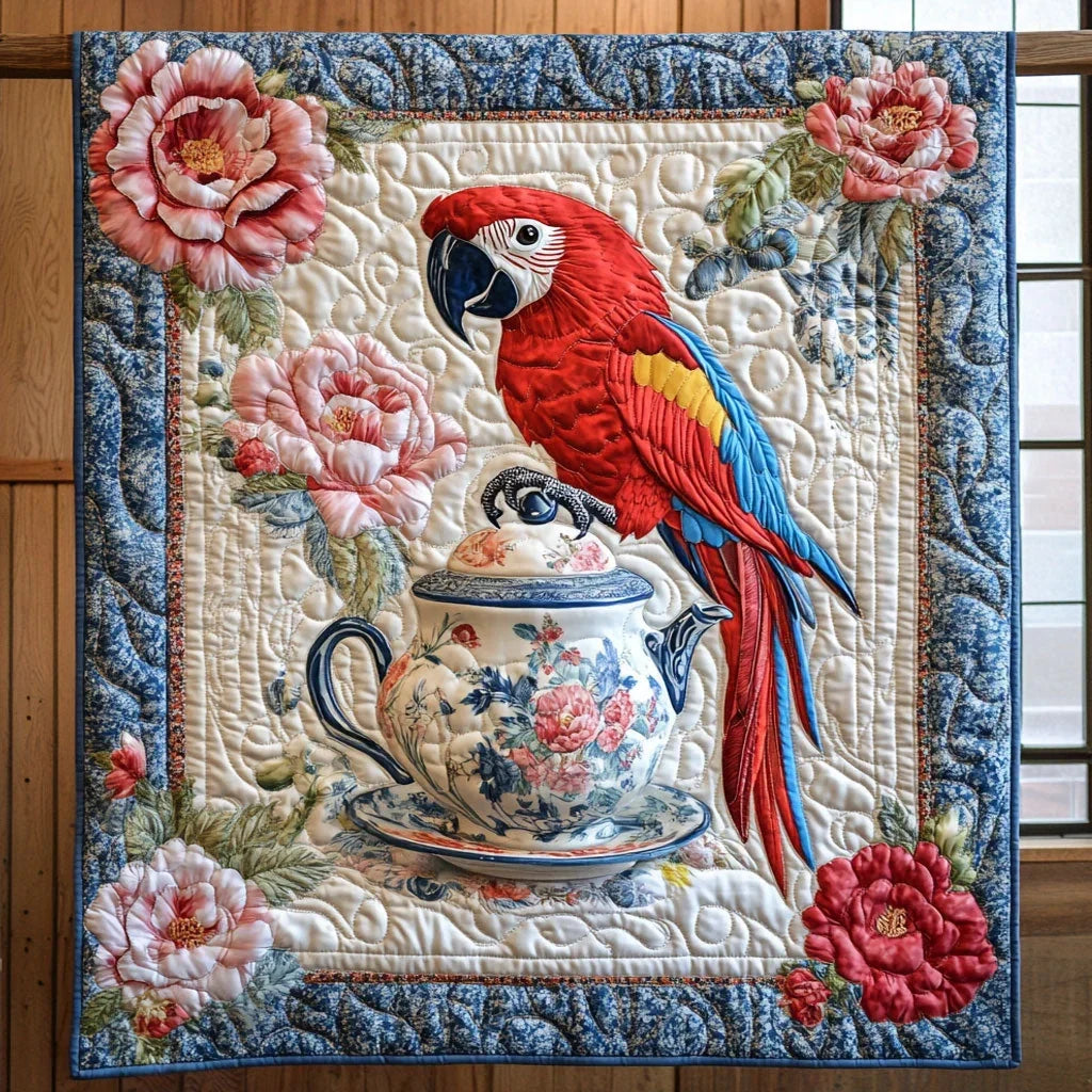 Porcelain Garden Parrot Quilt Blanket