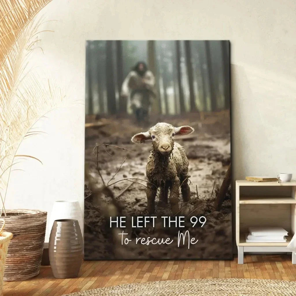 he left the 99 to rescue me jesus and lost sheep wall art canvas (view 11)