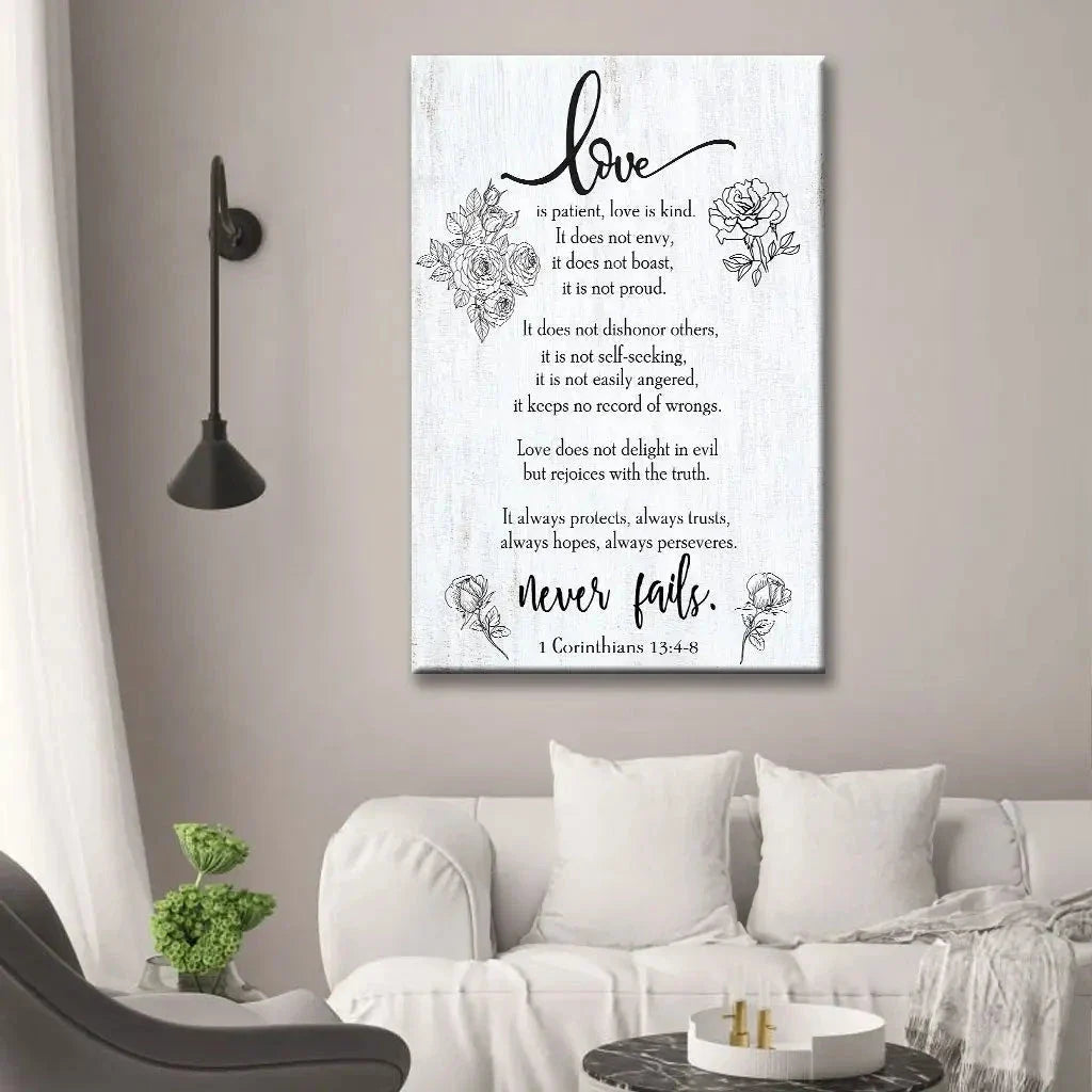 love never fails 1 corinthians 13 4 8 wall art canvas (Landscape) (view 10)