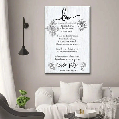 love never fails 1 corinthians 13 4 8 wall art canvas (Landscape) (view 10)