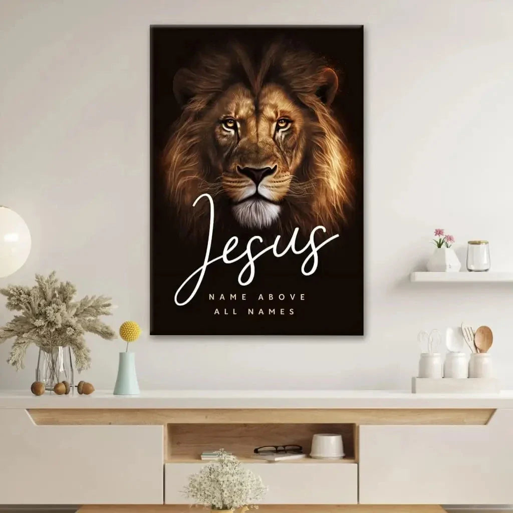 jesus name above all names lion of judah picture wall art canvas (Landscape) (view 8)