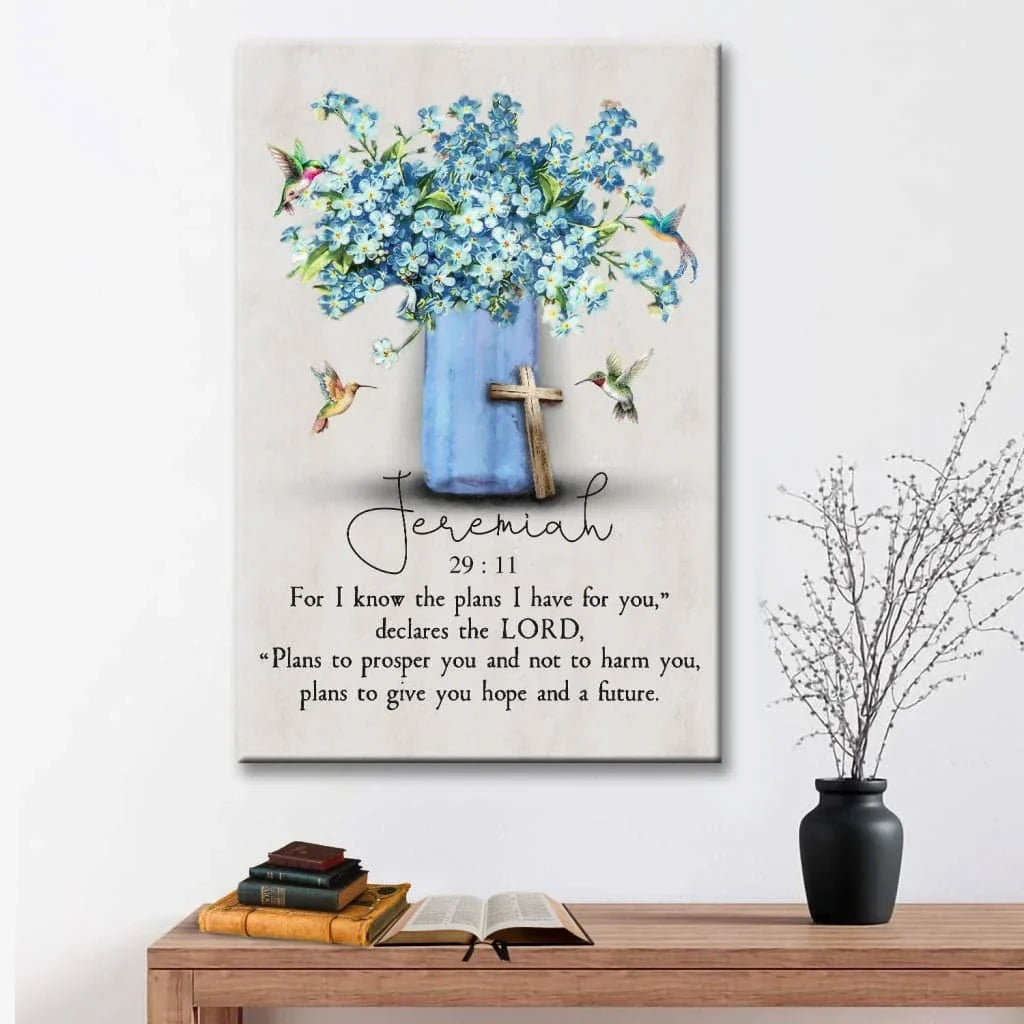jeremiah 29 11 for i know the plans i have for you hummingbird flowers christian wall art canvas (Landscape) (view 6)