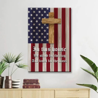 stand for the flag and kneel for the cross american flag and cross patriotic wall art canvas (Landscape) (view 5)