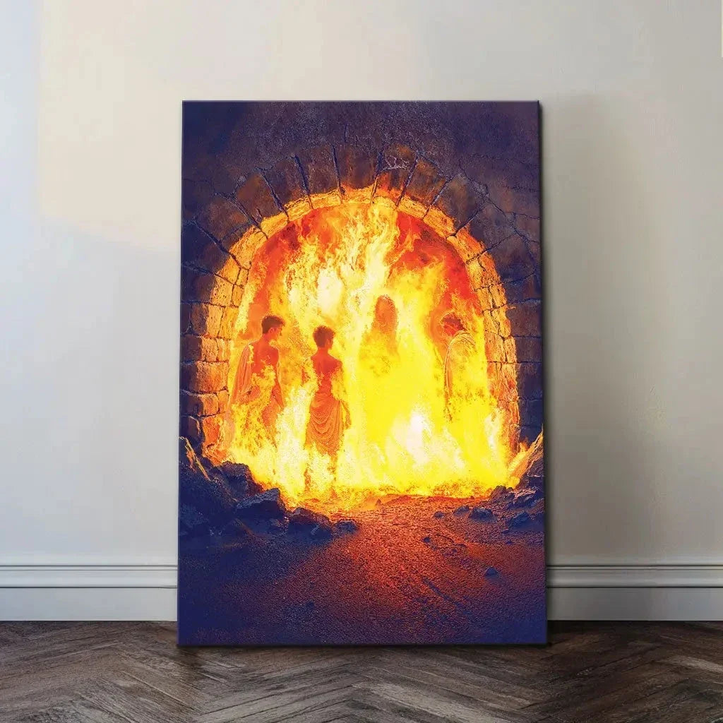 jesus with the three hebrew children in the furnace wall art canvas (Landscape) (view 12)