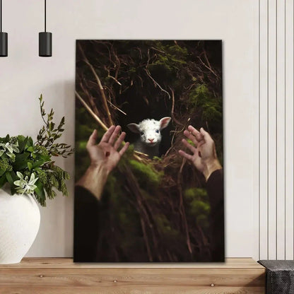 jesus hand reaching out to rescue a lamb wall art canvas (view 11)