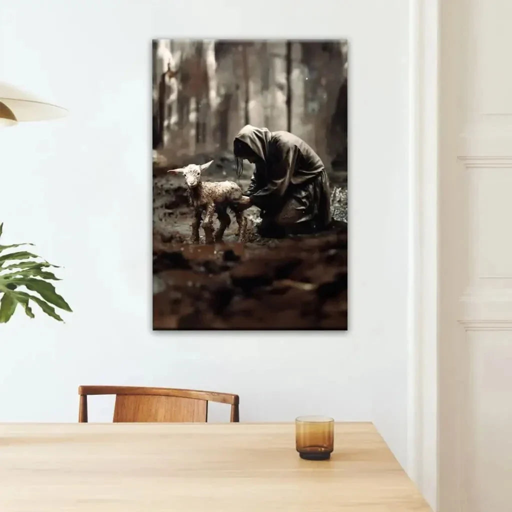 jesus rescues lost lamb wall art canvas (Landscape) (view 11)