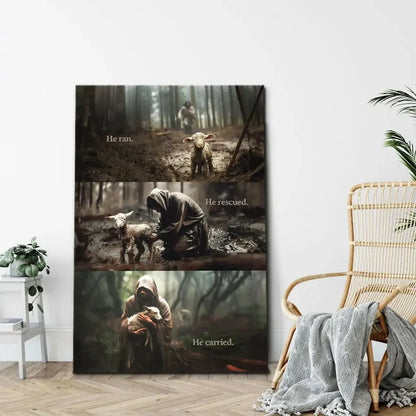 he ran he rescued he carried jesus and lost sheep wall art canvas (view 12)