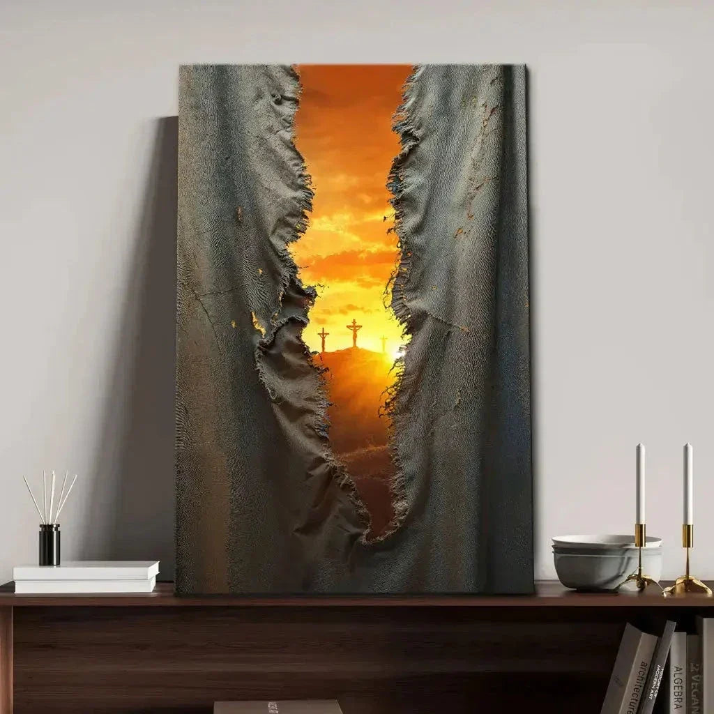 the veil was torn at jesus crucifixion christian wall art canvas (Landscape) (view 12)