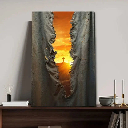 the veil was torn at jesus crucifixion christian wall art canvas (Landscape) (view 12)