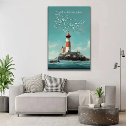 lighthouse psalm 119 105 thy word is a lamp wall art canvas (Landscape) (view 7)