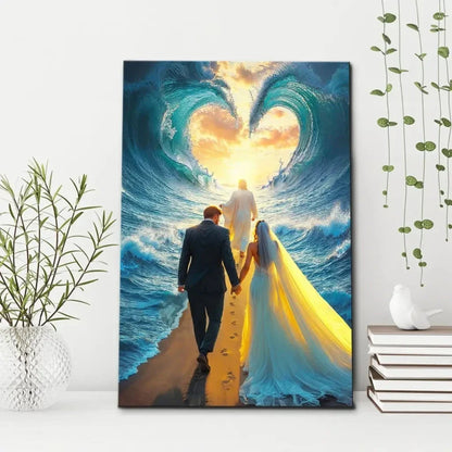 jesus leading a married couple through parted sea wall art canvas (view 11)