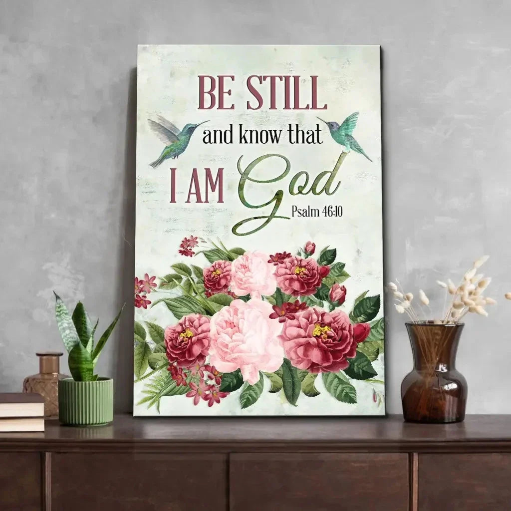 be still and know that i am god vintage flower hummingbird wall art canvas (view 10)