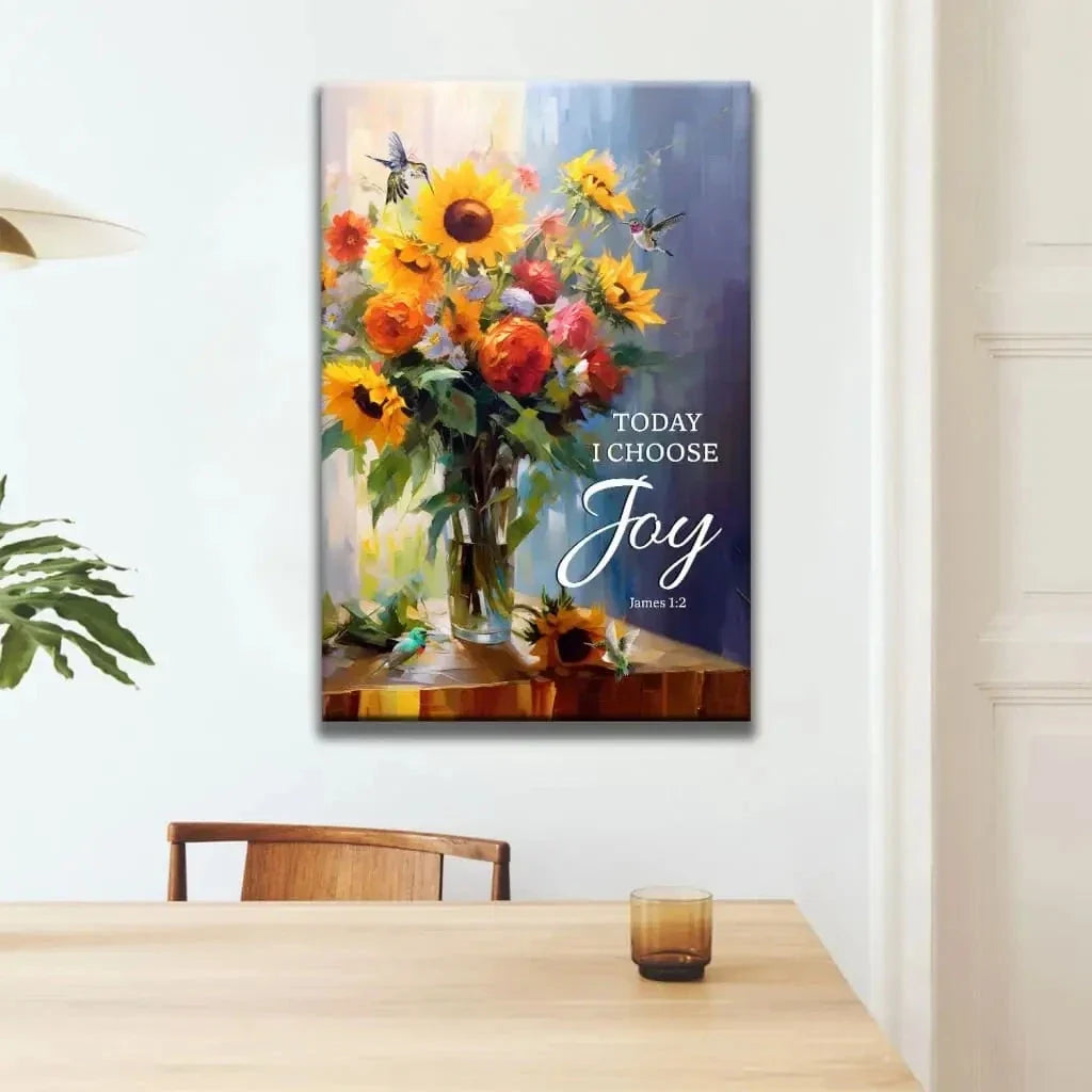 today i choose joy art hummingbird sunflower christian wall art canvas (Landscape) (view 6)