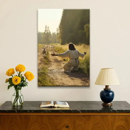 lamb runs to jesus wall art canvas (Landscape) (view 12)