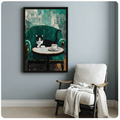 Tuxedo Cat Green Velvet Chair Canvas Art Wall Art