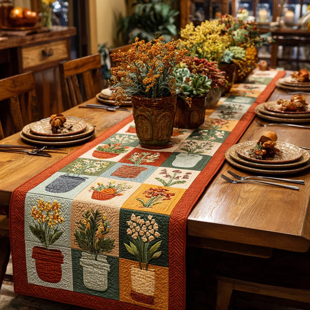Potted Bloom Quilted Table Runner