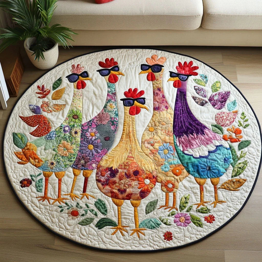 Poultry Patch Quilted Round Mat