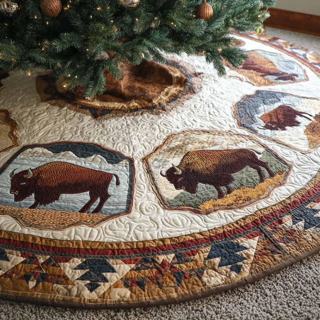 Prairie Bison Christmas Quilted Tree Skirt