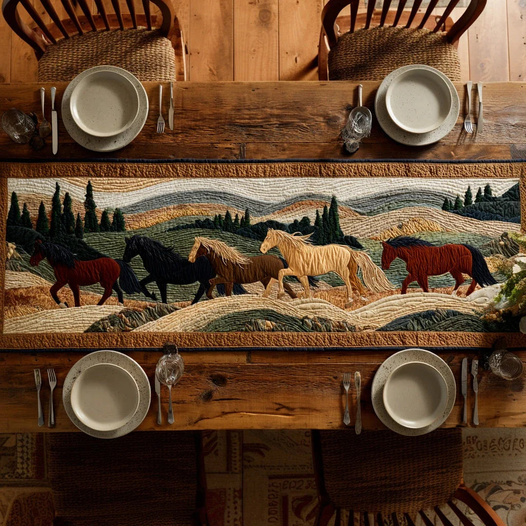 Prairie Horse Dash Quilted Table Runner