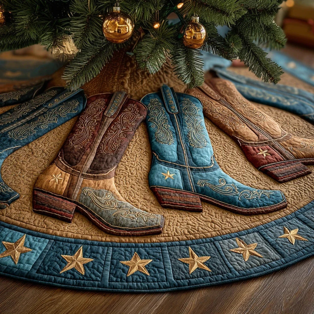 Prairie Sky Boot Christmas Quilted Tree Skirt