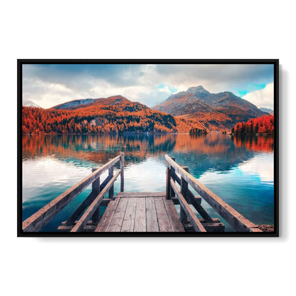 Wooden Pier on Autumn lake Sils Canvas Wall Art