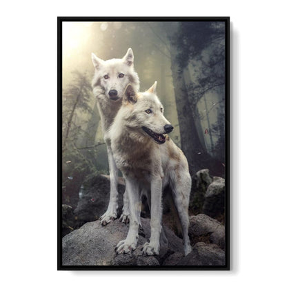 Double Wolves Canvas Wall Art