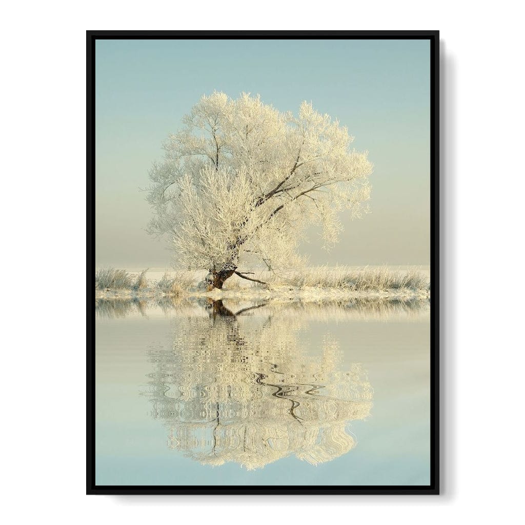 Winter Tree by the Lake Canvas Wall Art