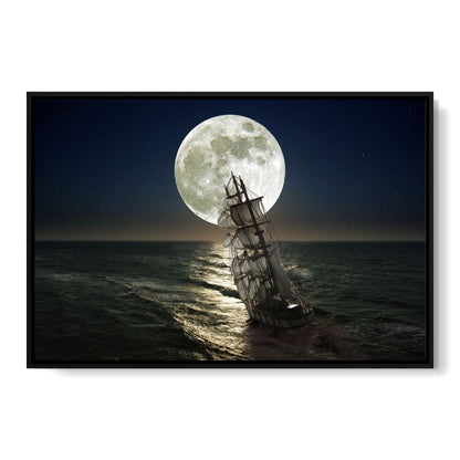Sailing Under the Giant Moon Canvas Wall Art