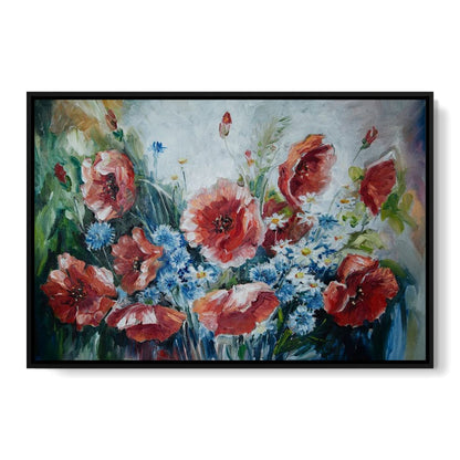 Poppies & Blue Flowers Canvas Wall Art